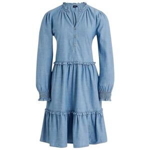 J. Crew Women's Blue Chambray Ruffle Mini Dress